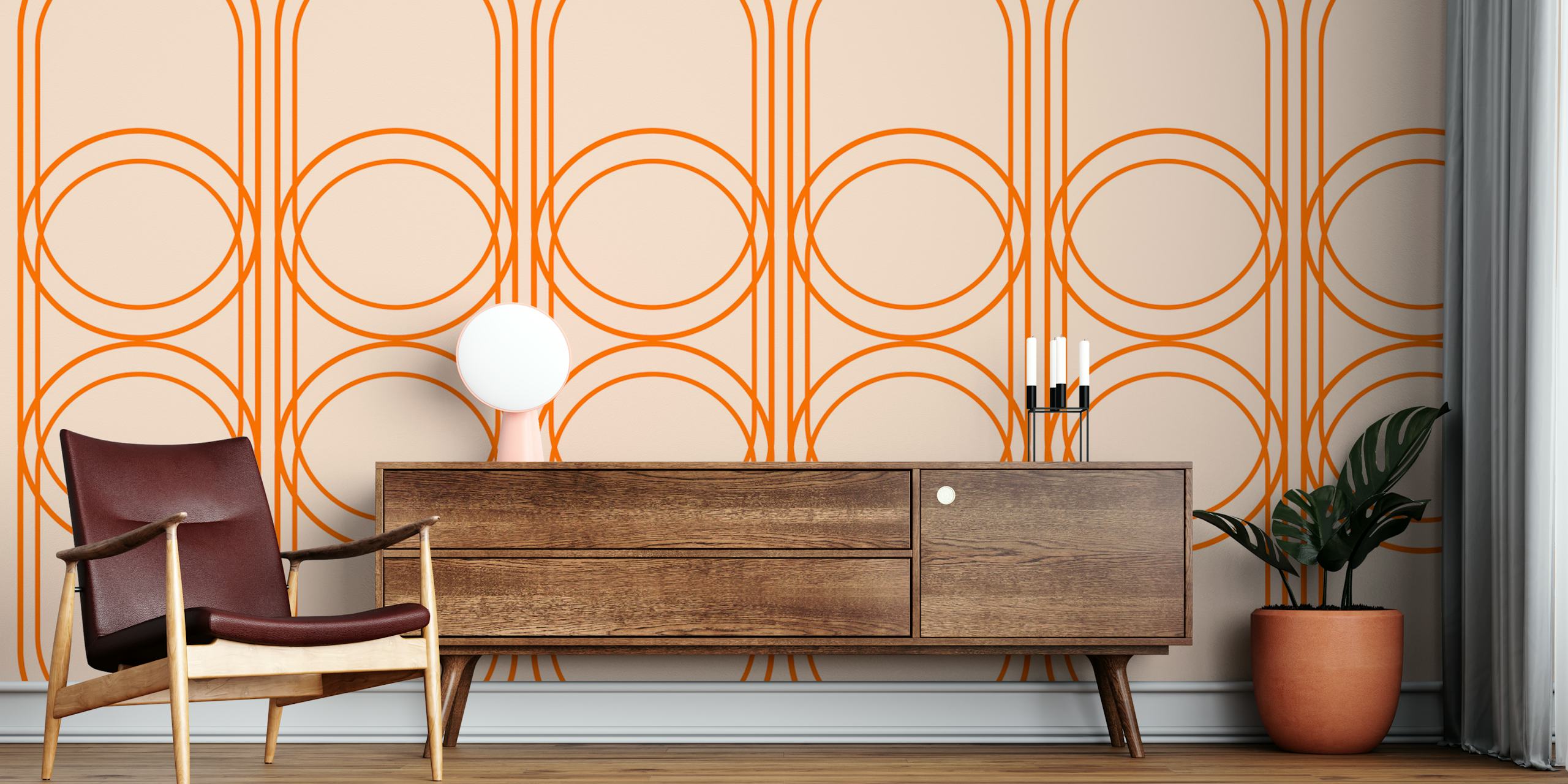 Peach Orange Vintage Pattern wallpaper in a room