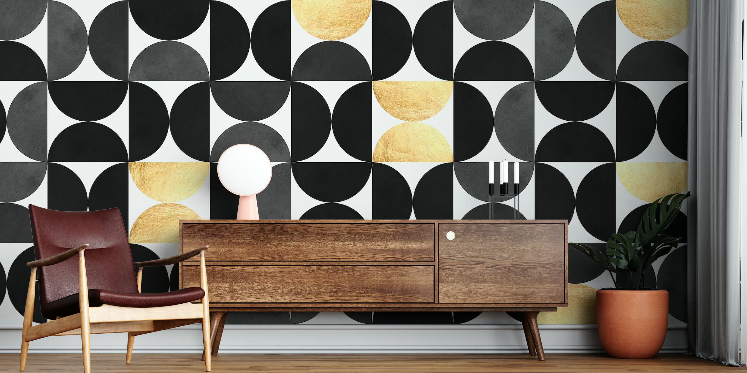 Black and gold circles pattern carta da parati