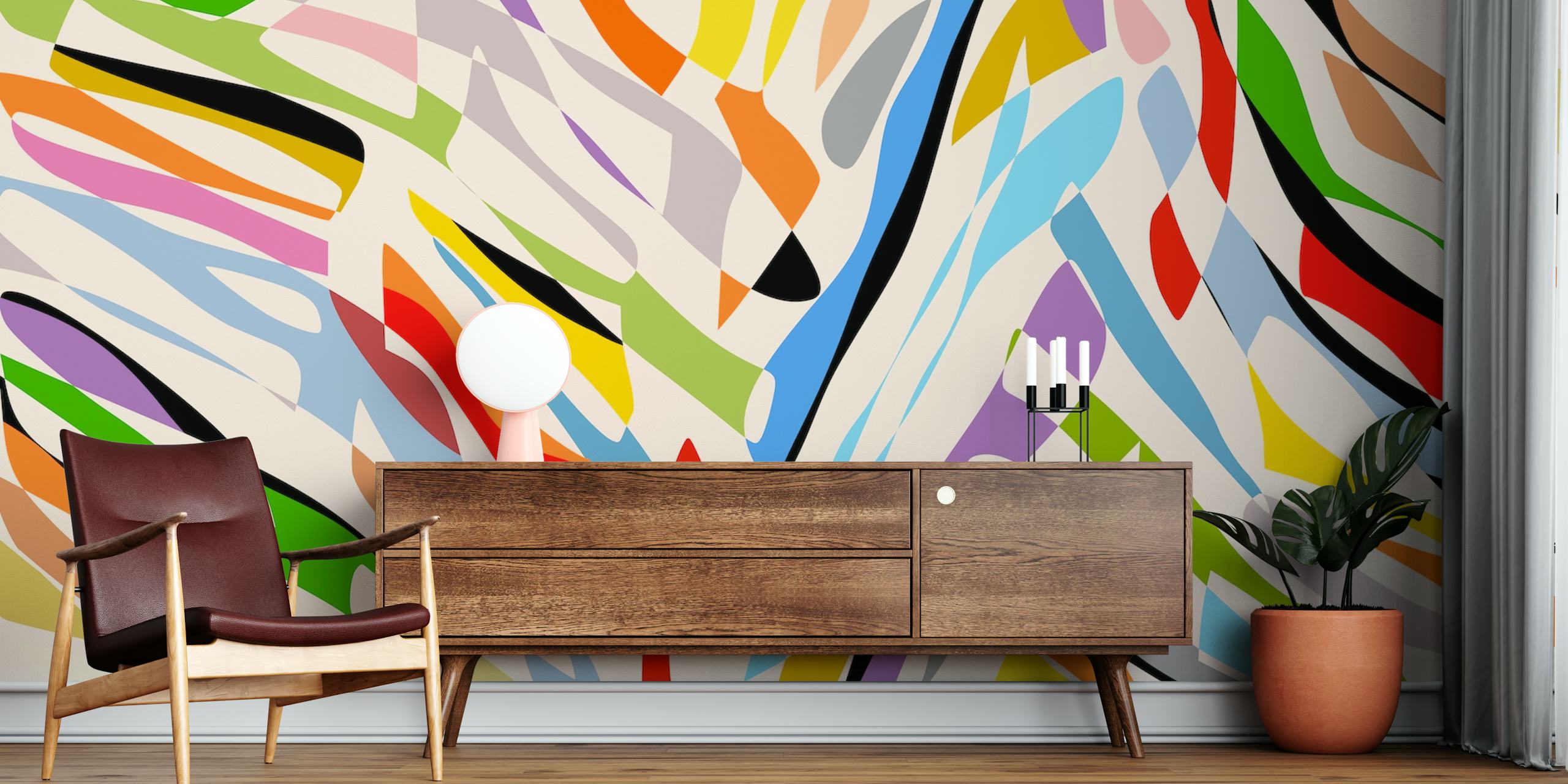 Colorful abstract wallpaper with bold shapes and curves