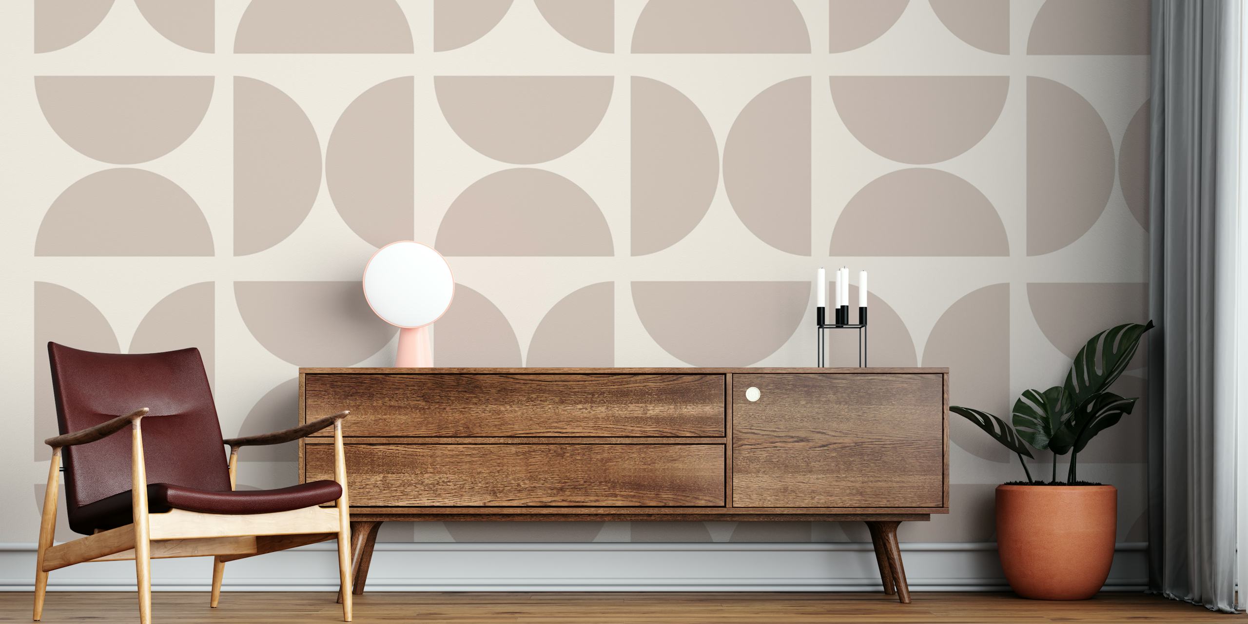 Nowoczesna tapeta geometryczna w kolorze tan beige w pokoju