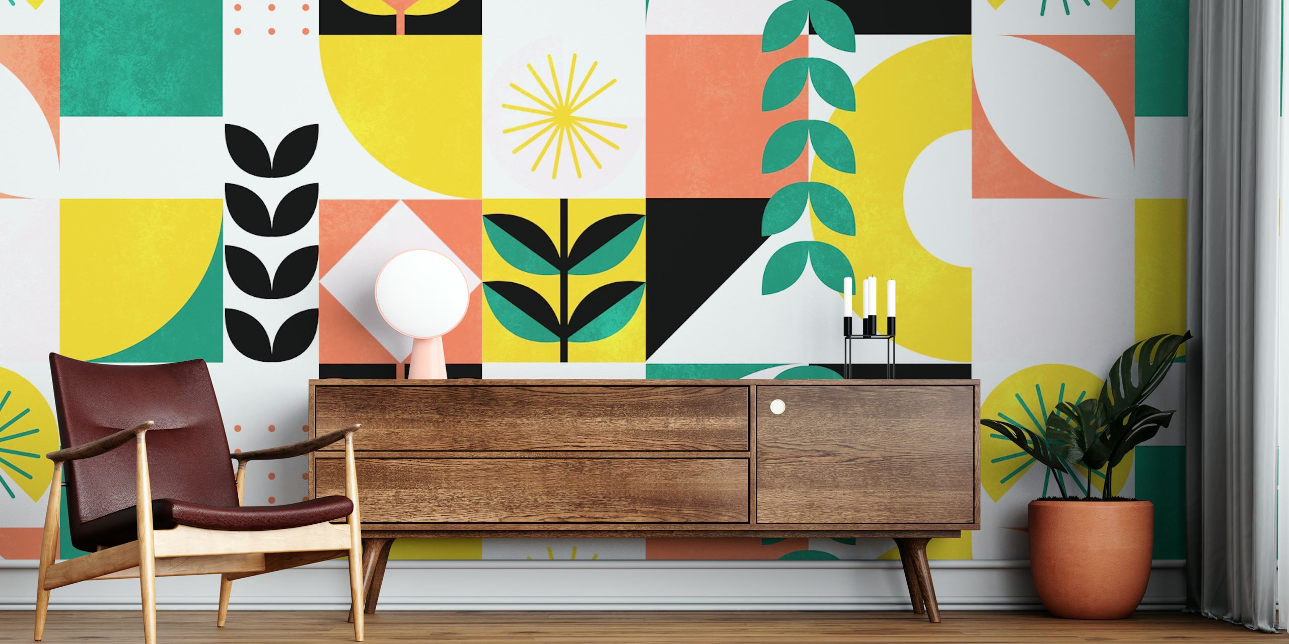 Tapeta Mid Century Bauhaus Mosaic V Místnosti
