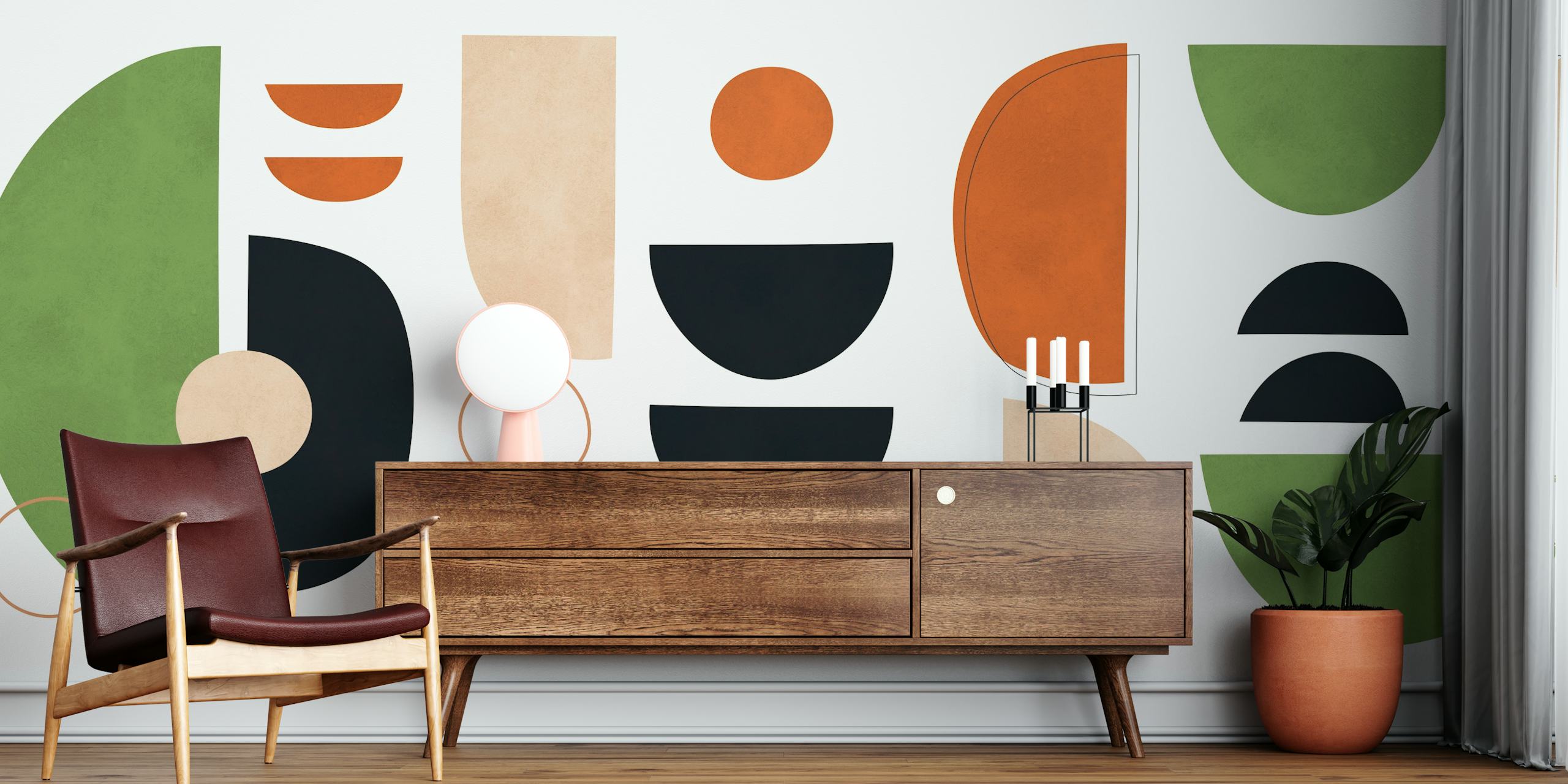 Circles and semicircles 13 behang in een kamer