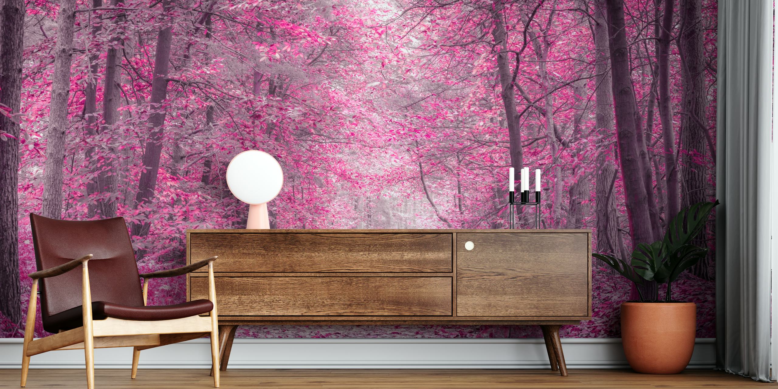 Tapeta Pink Forest Pathway w pokoju