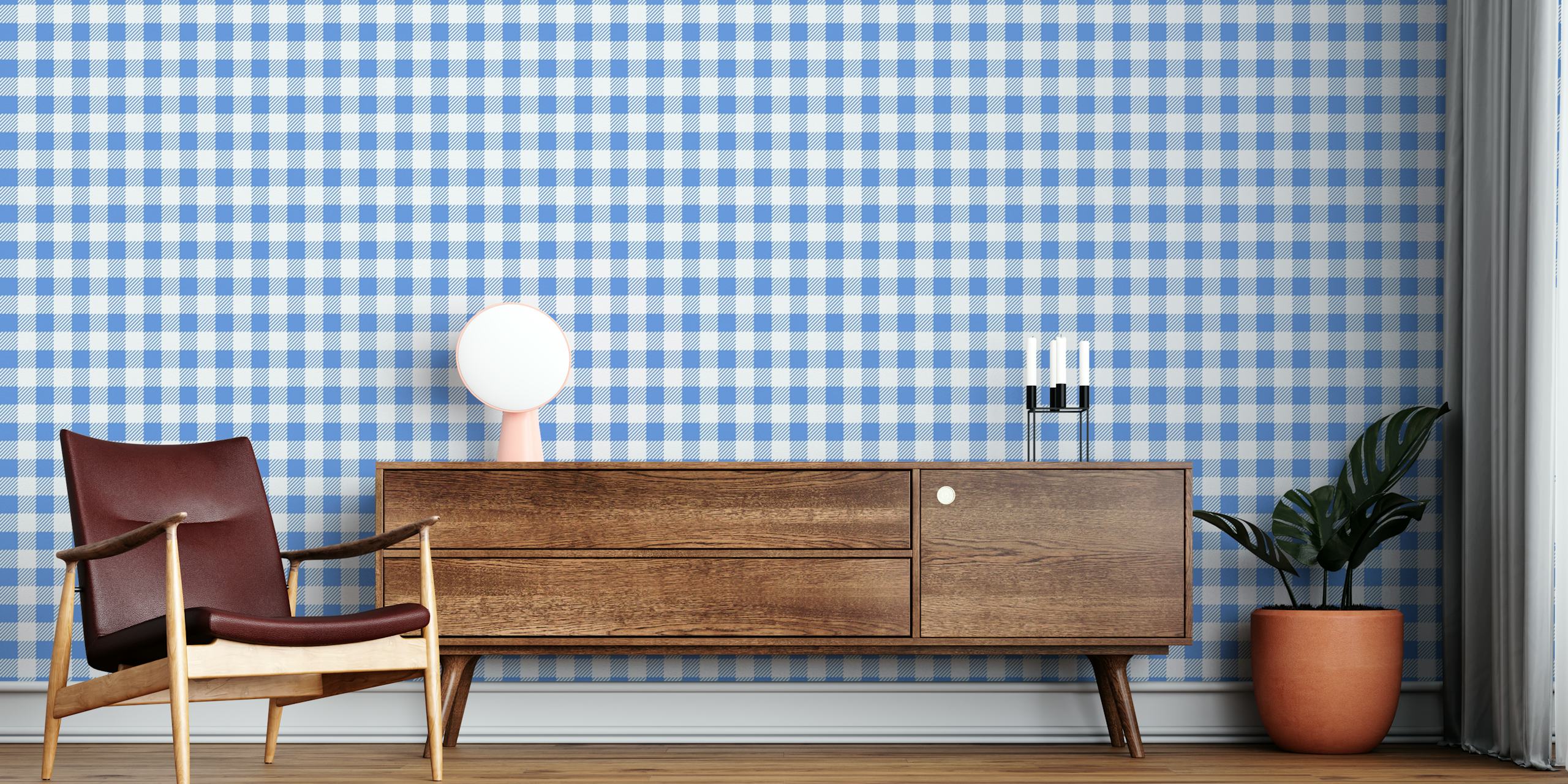Blue and white checkered pattern wallpaper