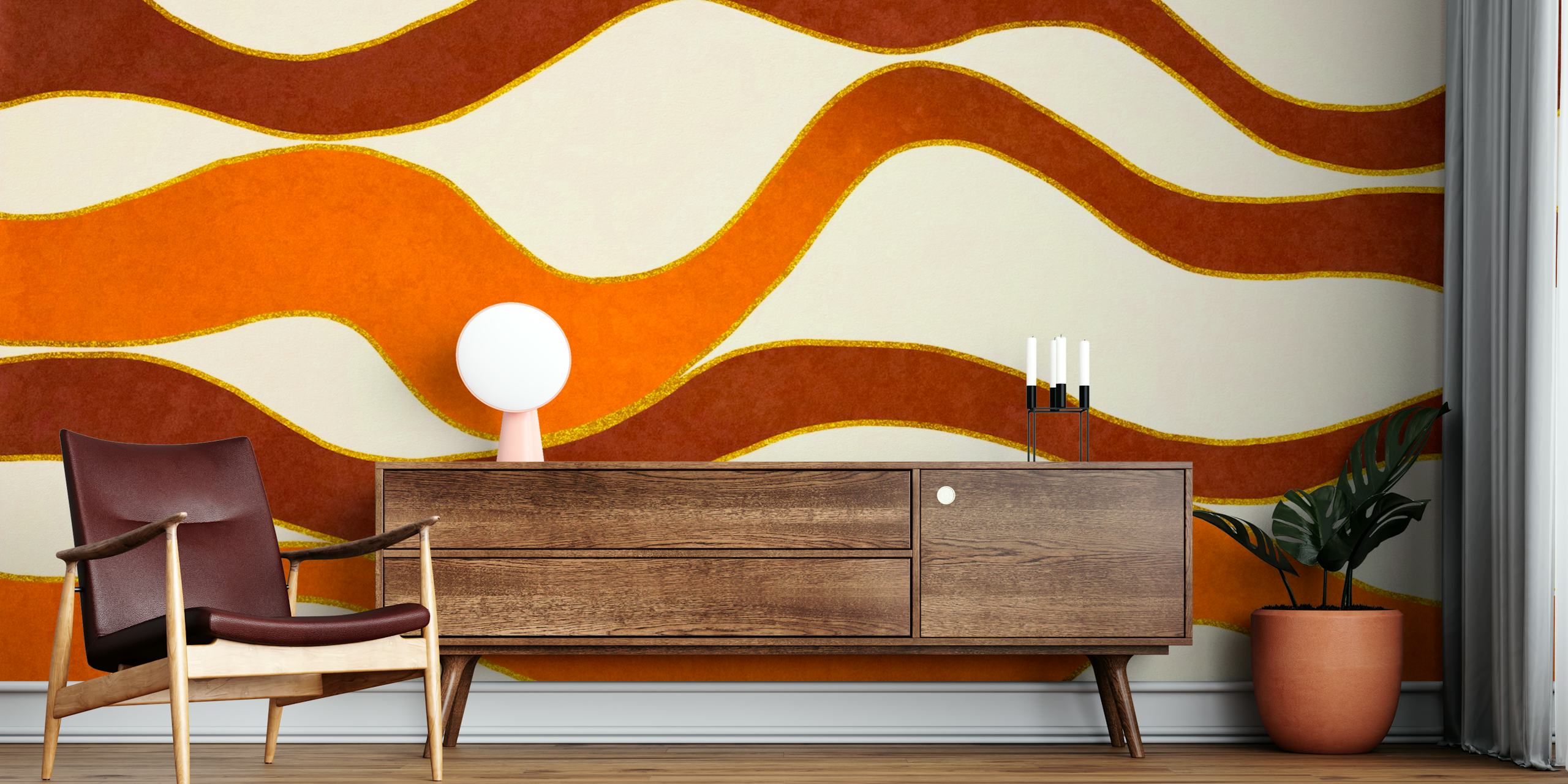 Warm abstract wave pattern in earthy tones wallpaper