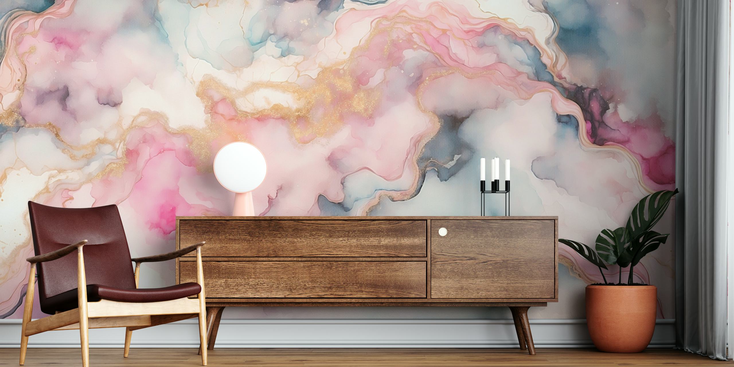 Painted Dreams Marble Gold Chic wallpaper in a room