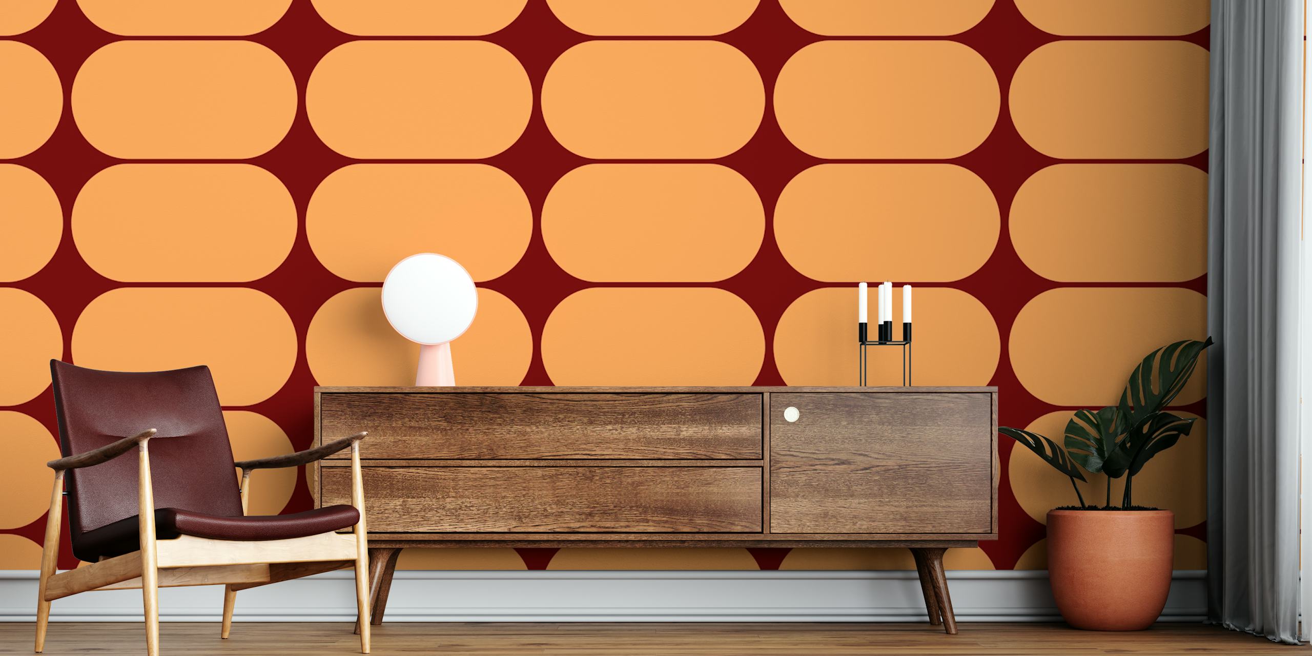 Amber Retro Blocks wallpaper design in a room