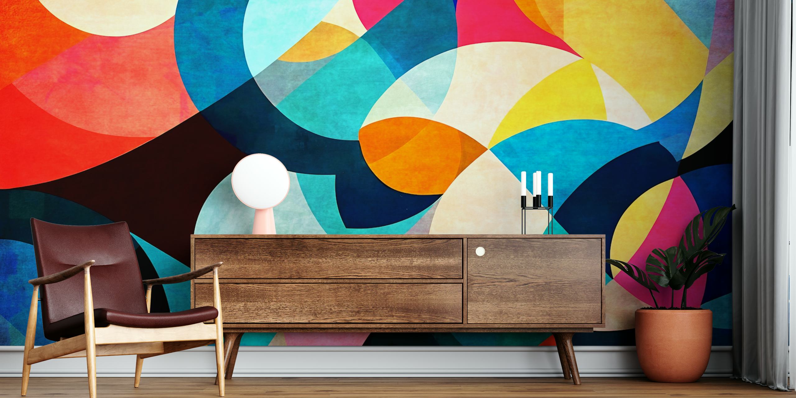 Papel de parede Vibrant Shapes Fusion em um quarto