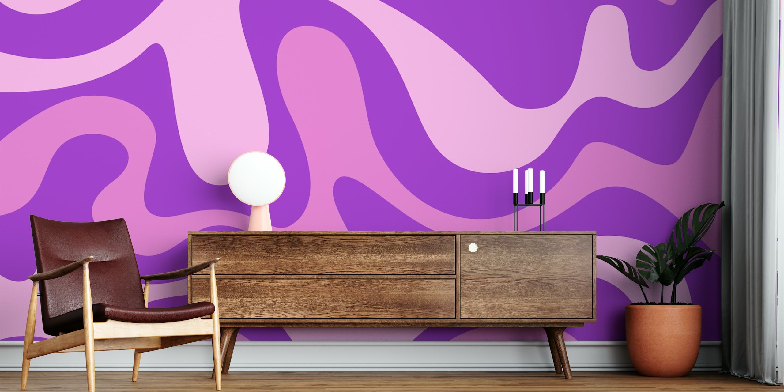 Papel de parede Sixties Waves exibido em um quarto