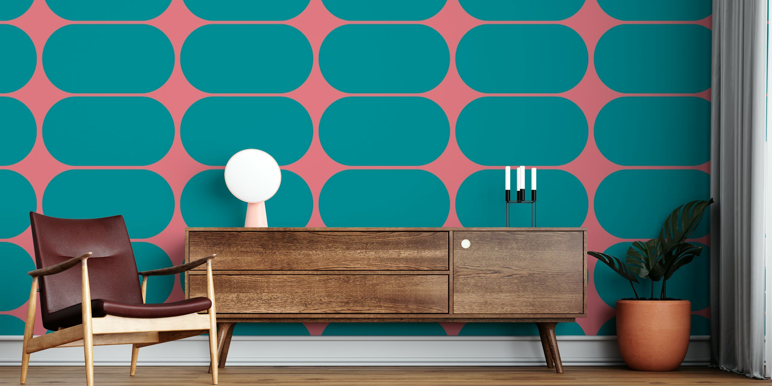 Modern Teal Retro Pebbles wallpaper in a room