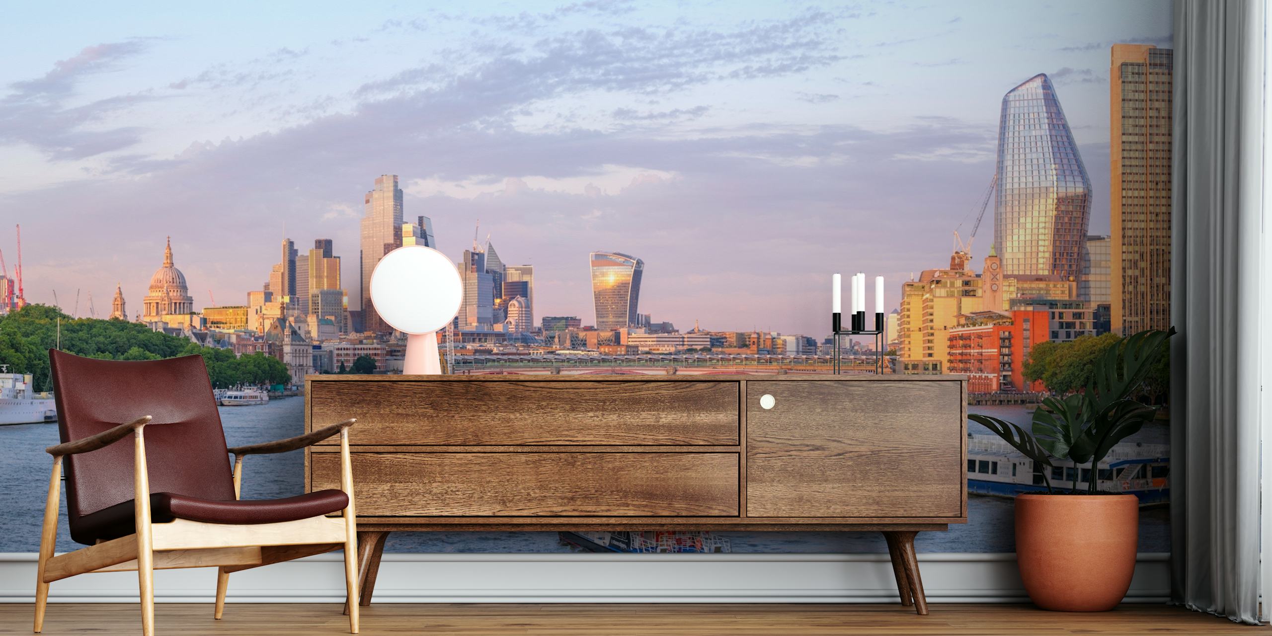 Golden Hour on the Thames wallpaper in a room