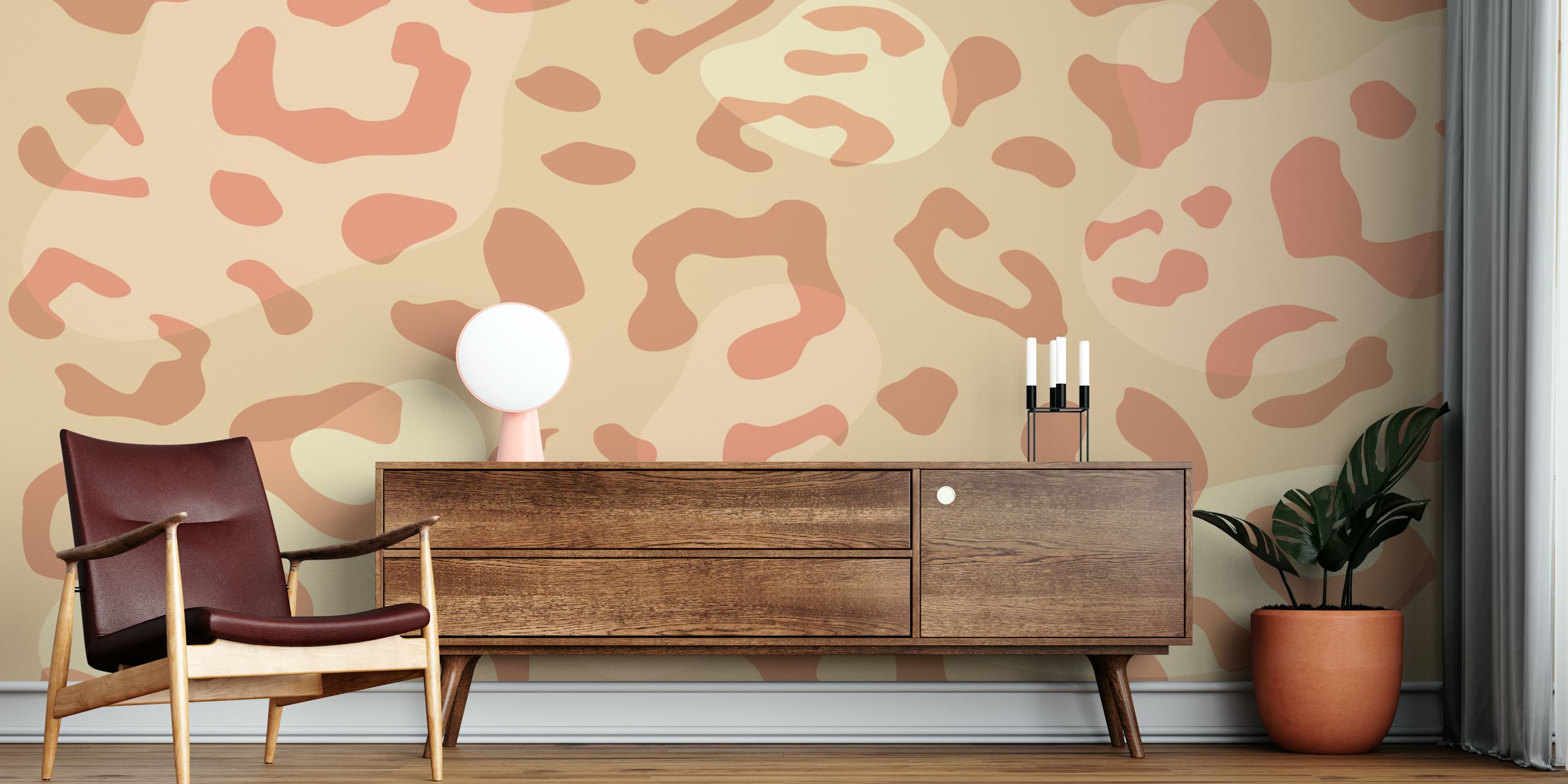 Earthy Abstract Panther Spots tapet i ett rum