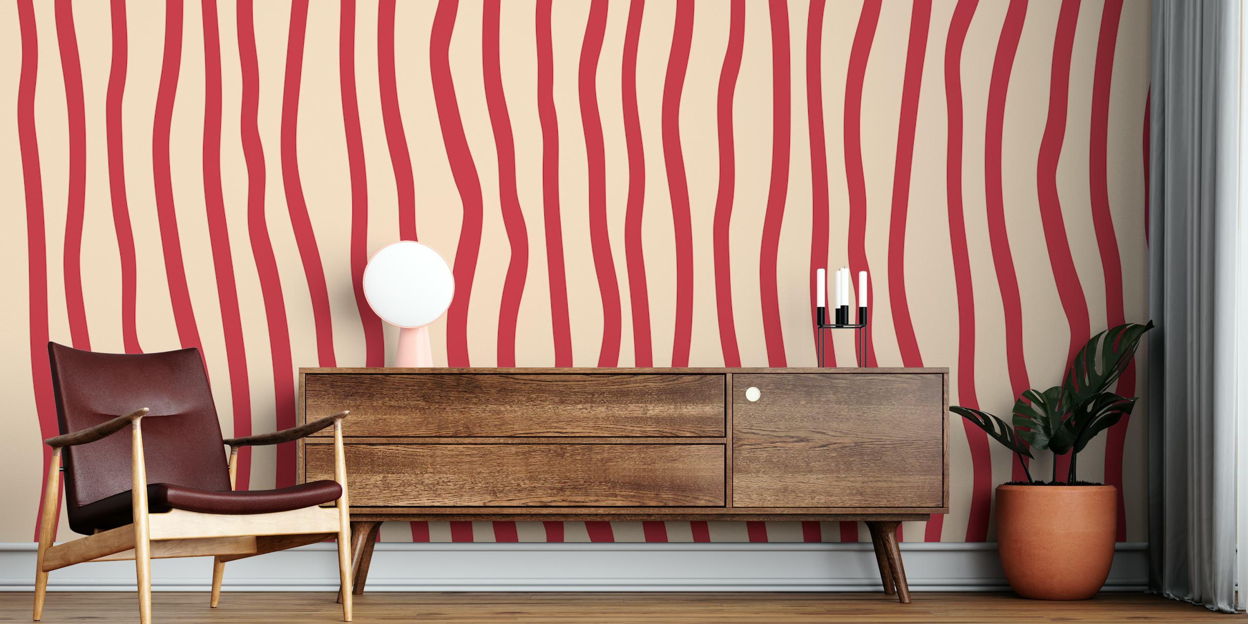 Tapeta Burgundy Swirl Stripes w pokoju