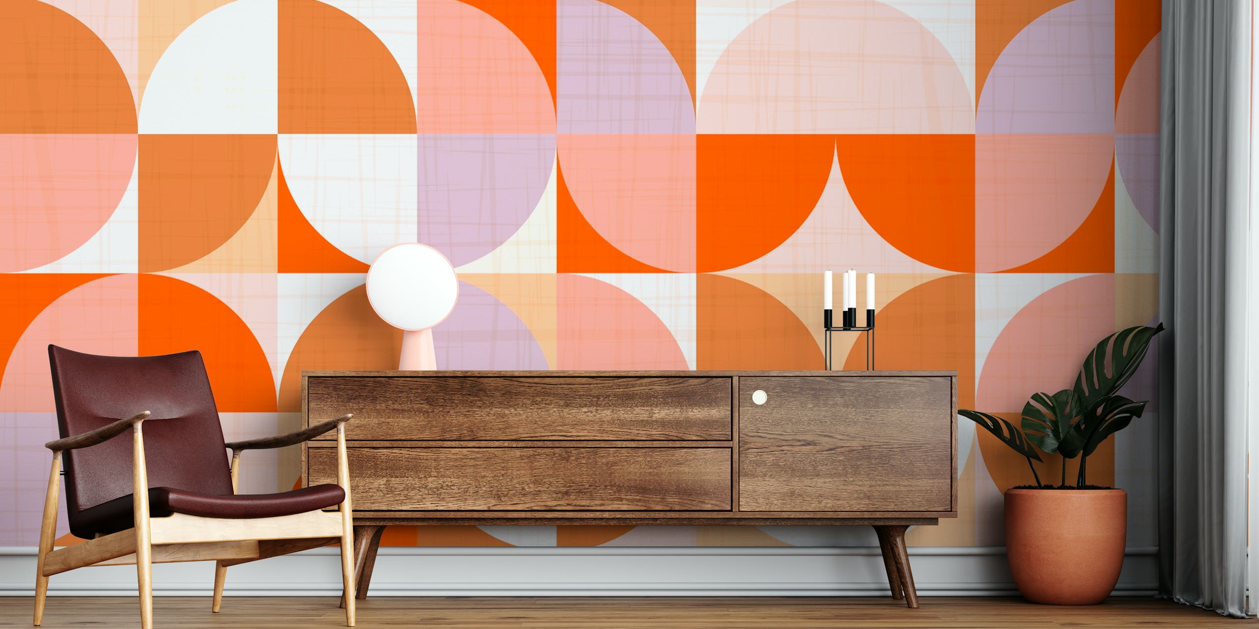 Varm Mid-Century Modern Bauhaus tapet i ett rum