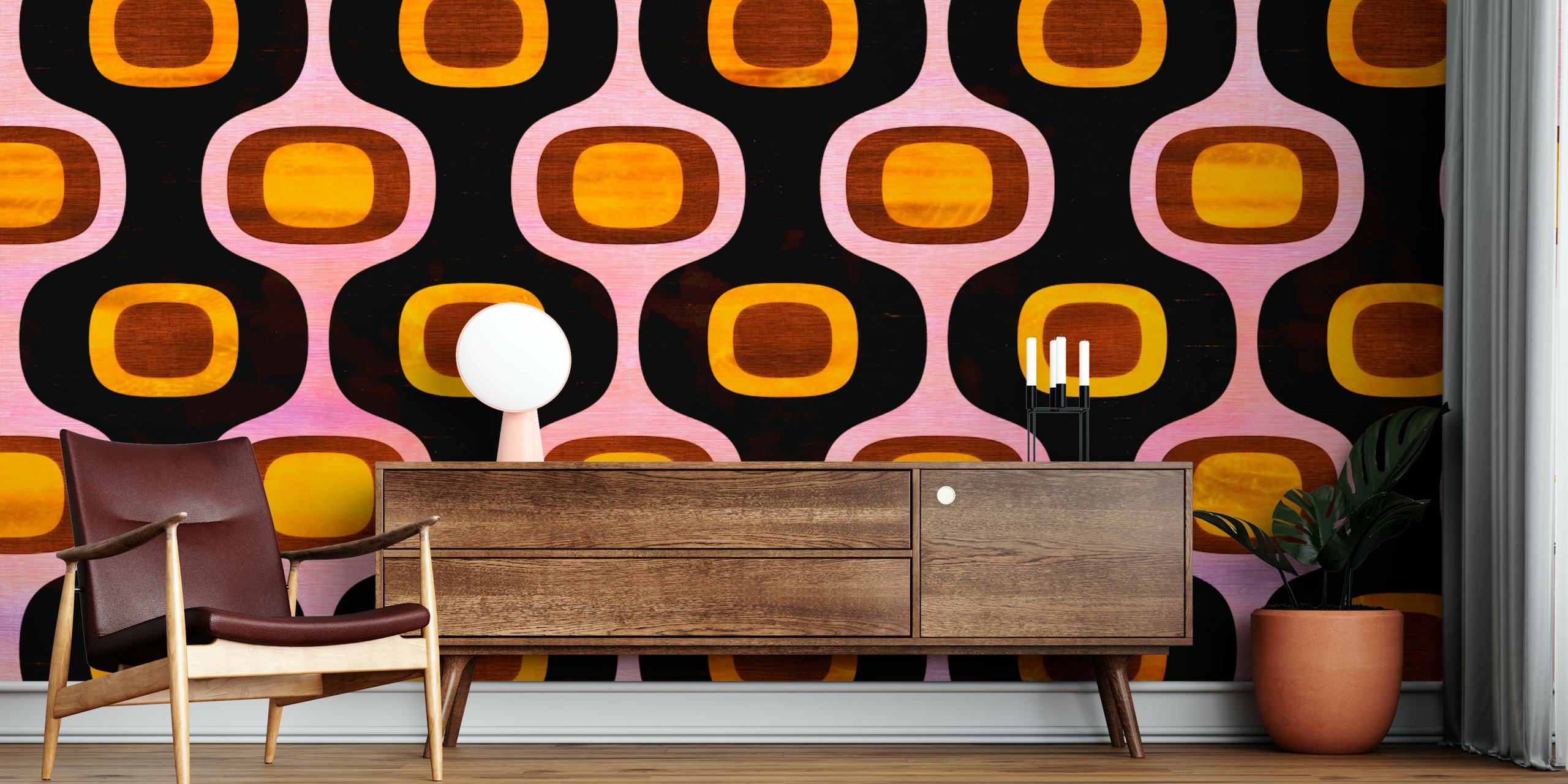 Mid Century Geometry wallpaper in a stylish room