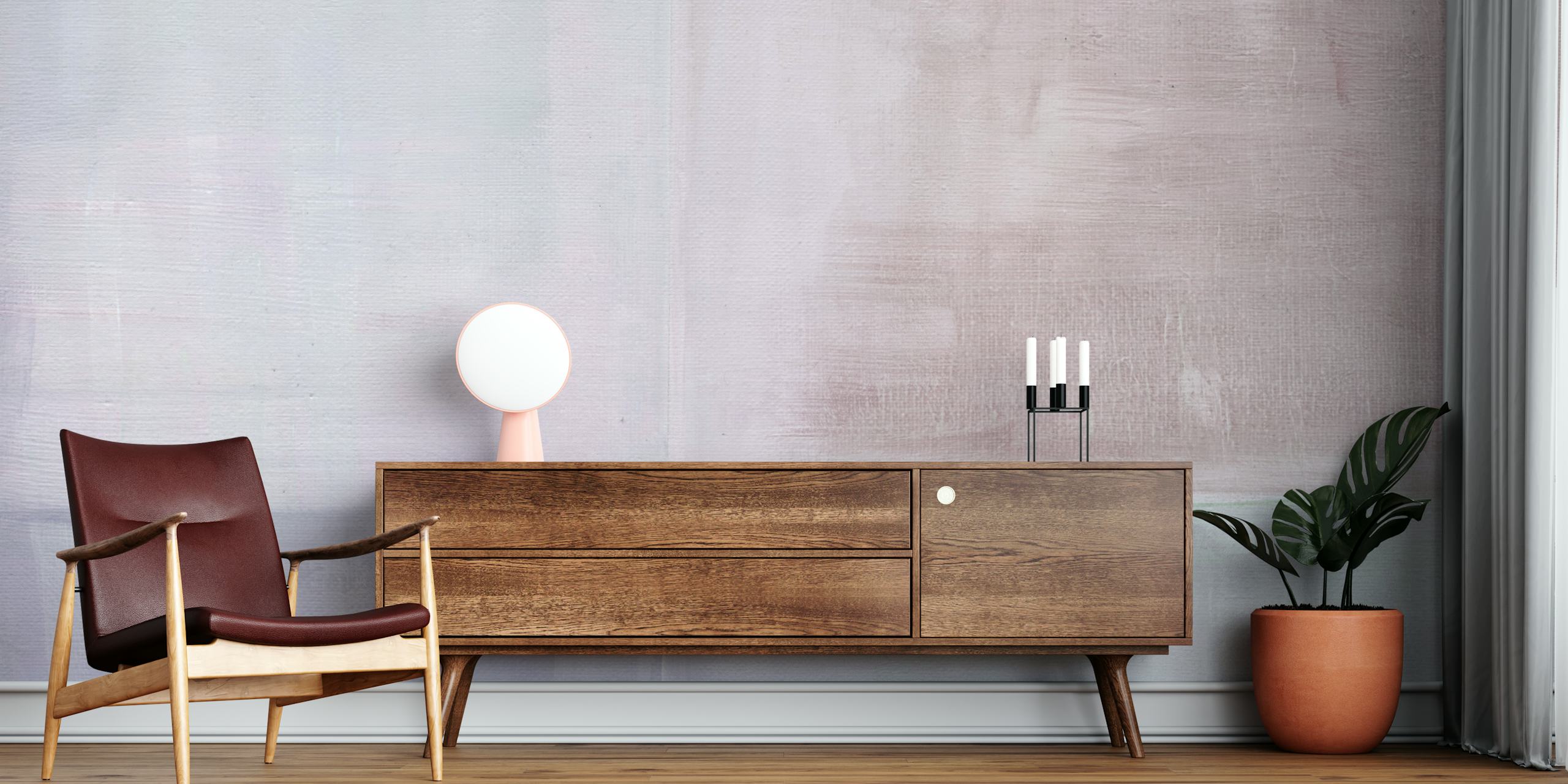 Pastel painted squares mauve tapet i ett rum