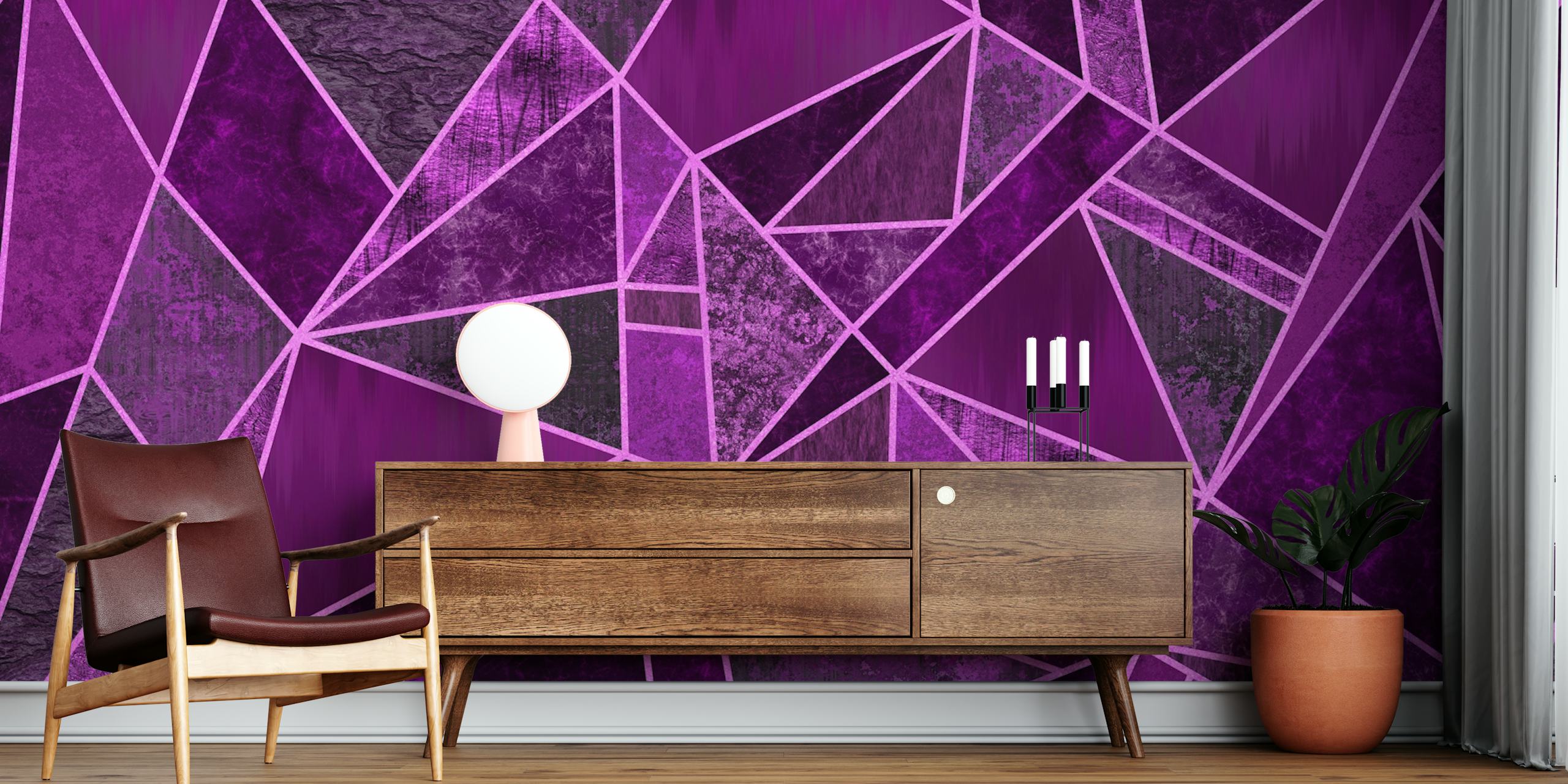 Geometric purple textured wallpaper with angular shapes and lines