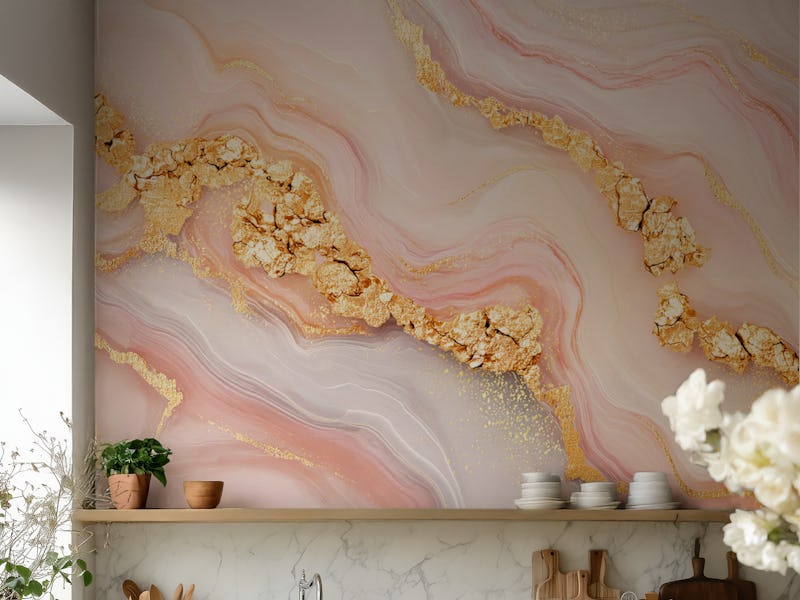 Chic girly pink and gold glam marble stone